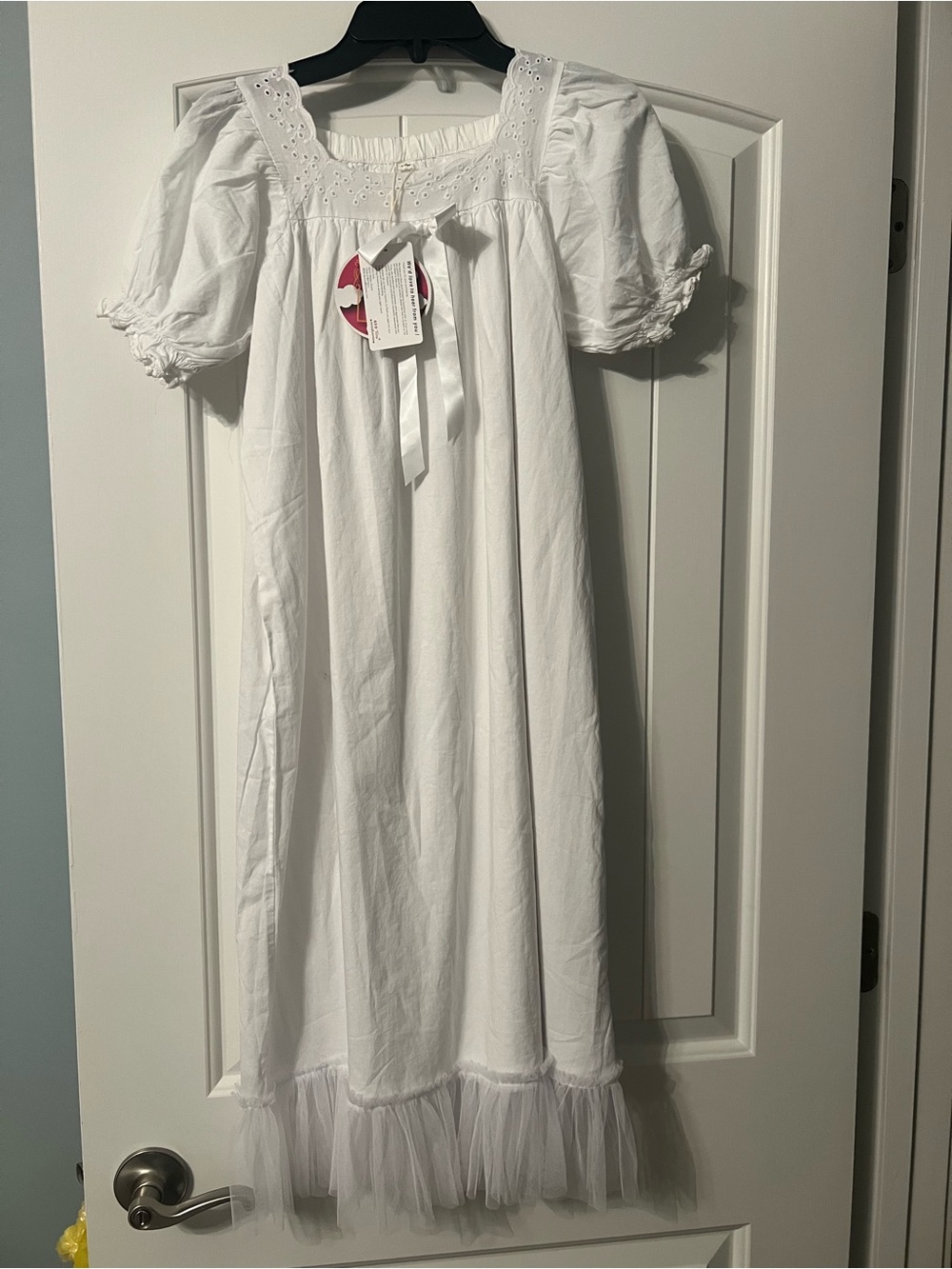 New Girls Large/XL White Cotton Eyelet Nightgown with Tulle Trim
